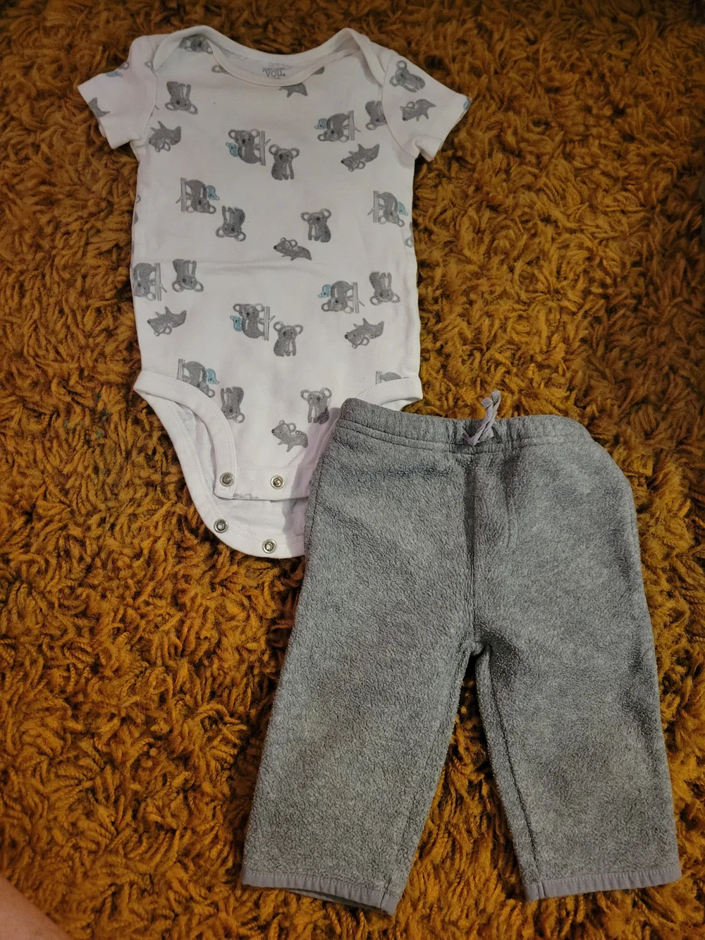 Carter's White Onesie with Gray Animal Prints and Gray Pants Set